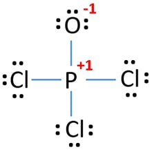 mark charges on oxygen and phosphorus atoms in POCl3